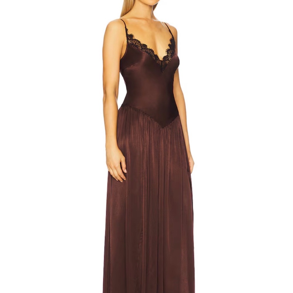 Revolve - Aderia Lace Detail Maxi Dress in Dark Choco - Picture 4 of 9